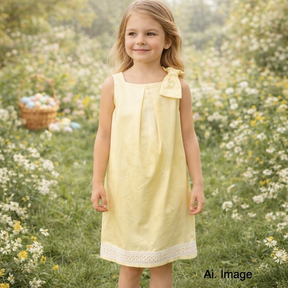 Janie and Jack Yellow Bow Dress Girls 6 Easter Cottagecore Church NWT * spot